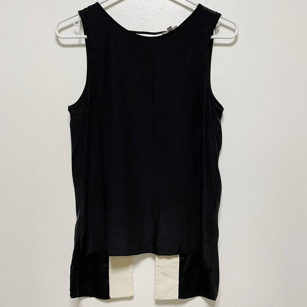 Parker 100% Silk Sleeveless Backless Black Cream Blouse